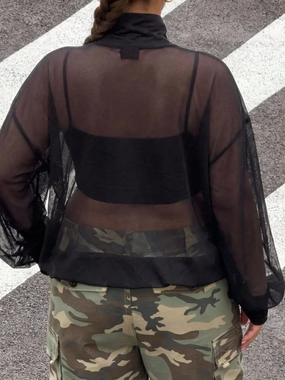 Black Casual Women's Sheer Jacket